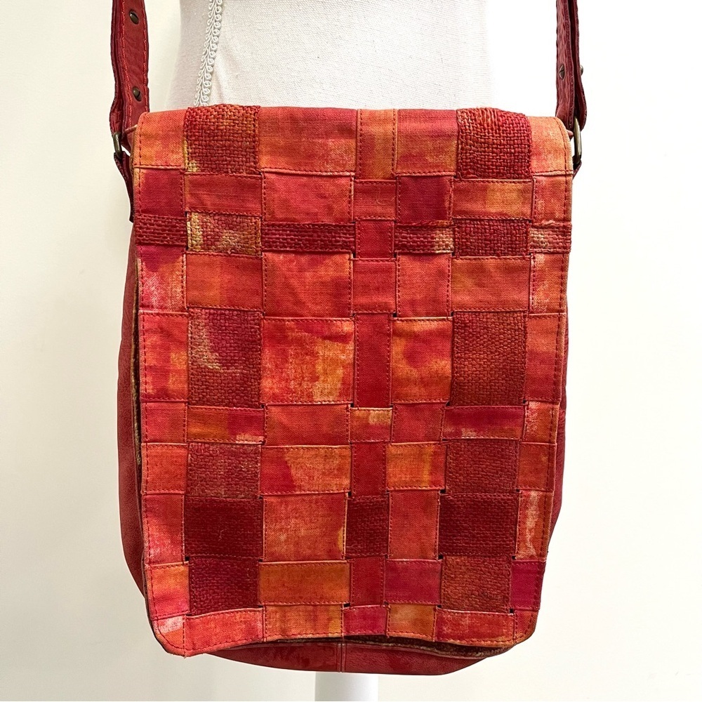 Majo leather canvas burlap dyed crossbody bag made in Italy artsy unique OOAK